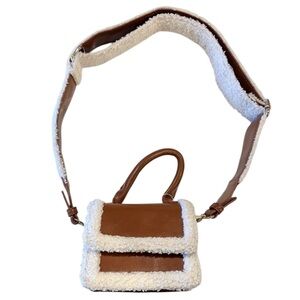 Forever 21 Light Brown and Cream Faux Shearling-Trim Crossbody Mini Bag